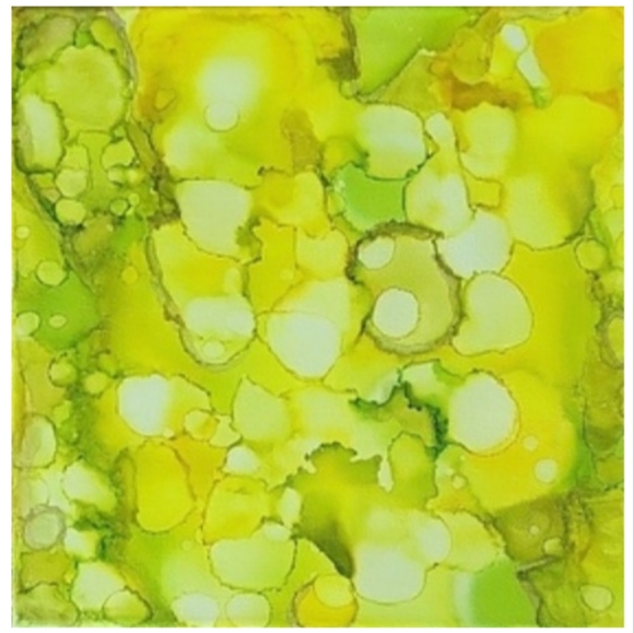 Hand Crafted Yellow and Green Abstract Design 12 x 12 Inches Canvas Painting - Picture 2 of 4
